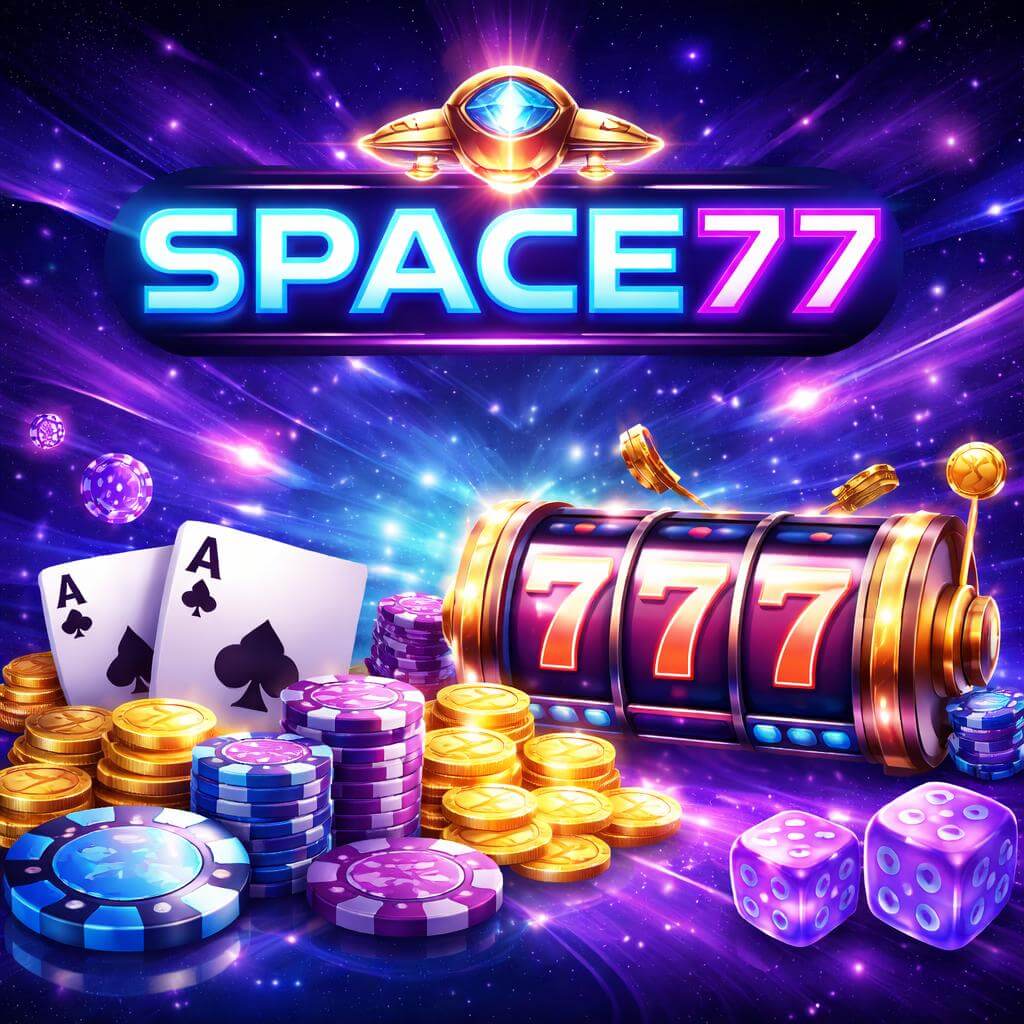 SPACE77 bonus offer with casino games and slot reels